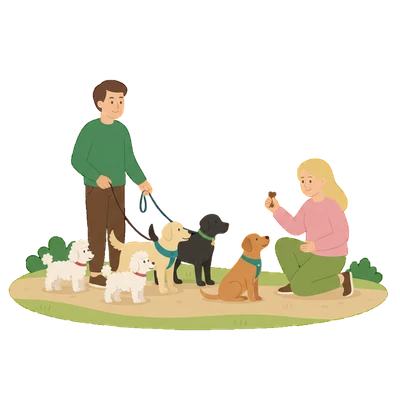 Mehrhundehaltung (Konflikt): Zwei Hunde im selben Haushalt fixieren sich gegenseitig drohend um eine Ressource, was die angespannte Gruppendynamik verdeutlicht.